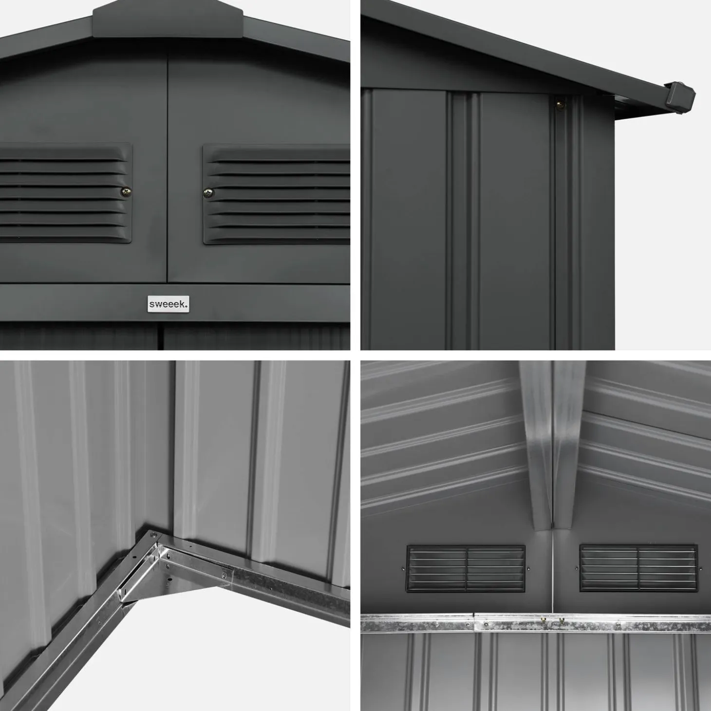 Abrigo de jardim em metal com kit de ancoragem, 8,95m²