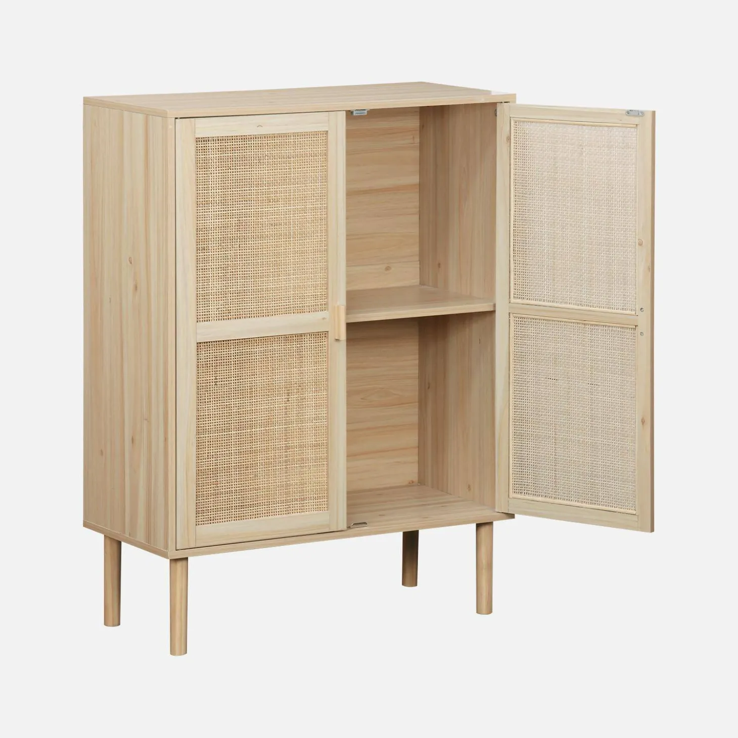 Aparador com efeito cana e madeira de 2 portas, 80cm
