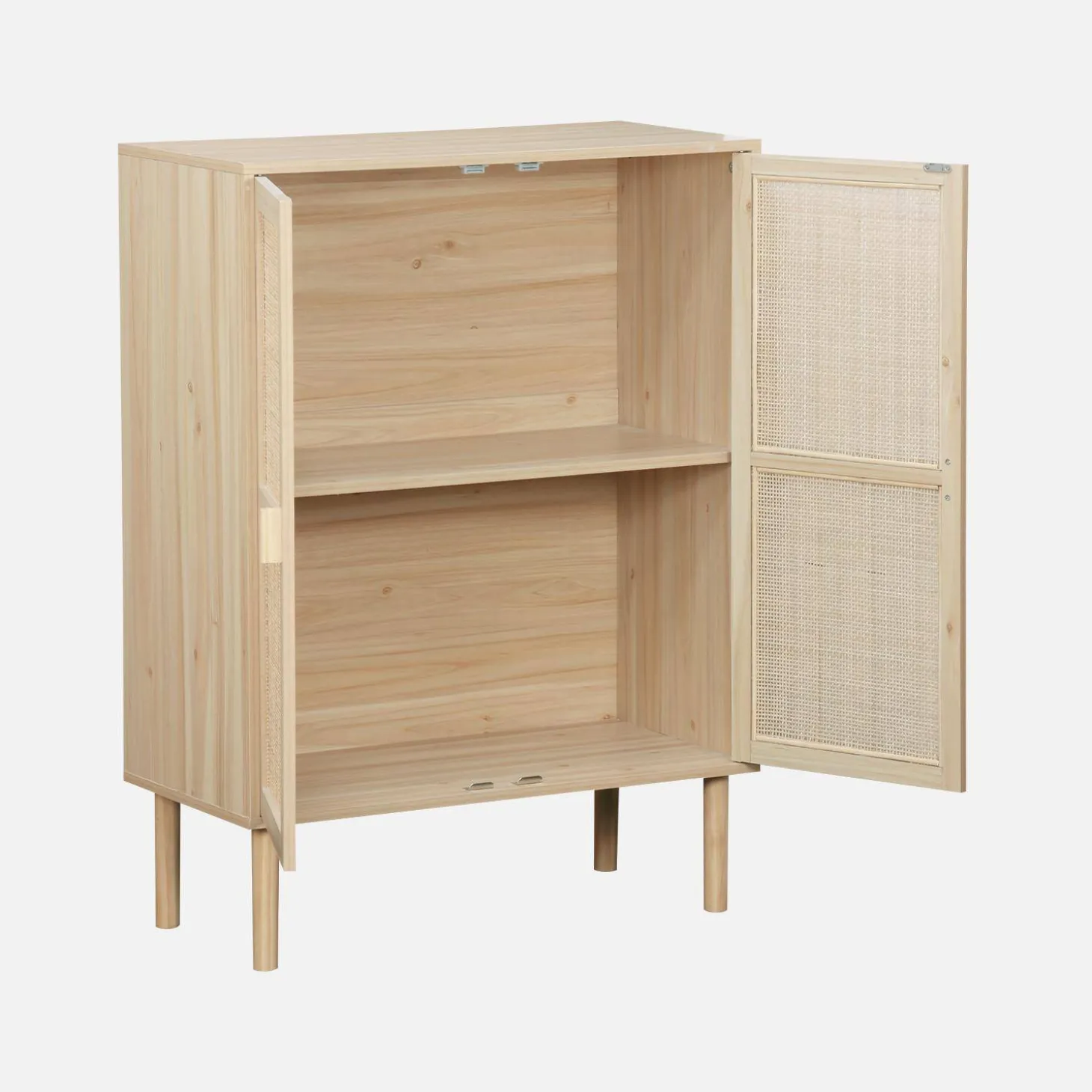 Aparador com efeito cana e madeira de 2 portas, 80cm
