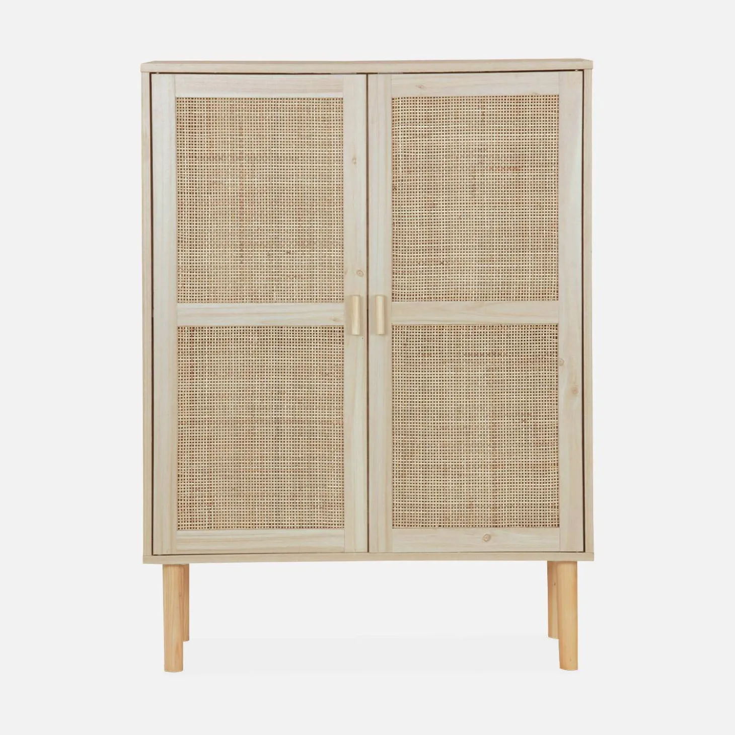 Aparador com efeito cana e madeira de 2 portas, 80cm