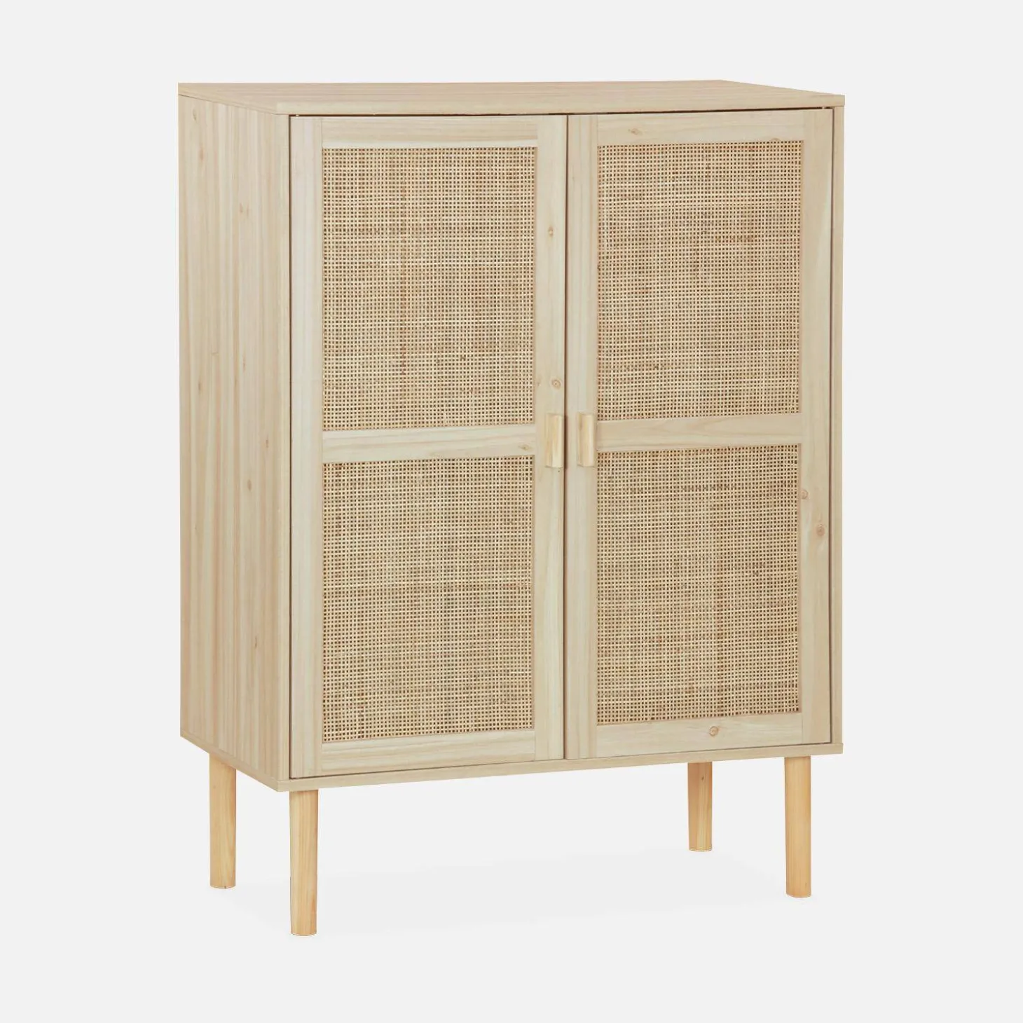 Aparador com efeito cana e madeira de 2 portas, 80cm