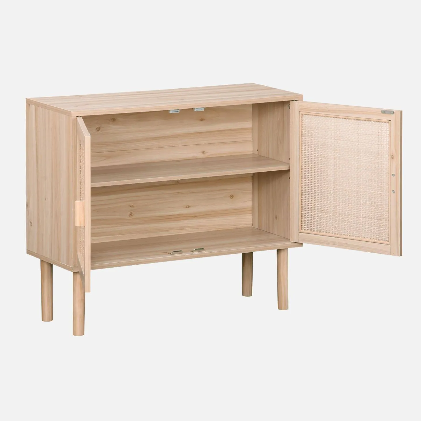Aparador com efeito cana e madeira de 2 portas, 80cm