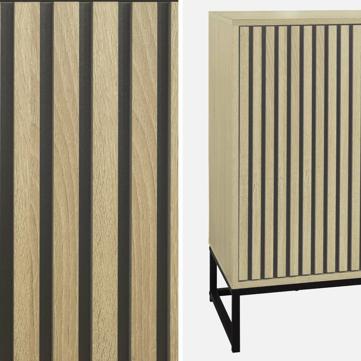 Aparador contemporâneo com efeito de madeira ranhurada, 160cm