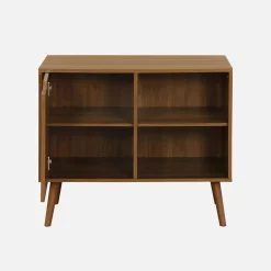 Aparador de arrumação com efeito de nogueira 1 porta, 2 prateleiras, 80cm