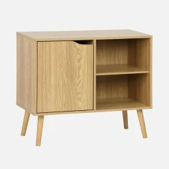Aparador de arrumação com efeito de nogueira 1 porta, 2 prateleiras, 80cm