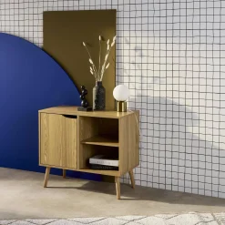 Aparador de arrumação com efeito de nogueira 1 porta, 2 prateleiras, 80cm