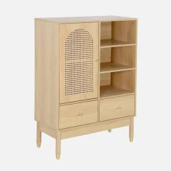 Aparador decoração madeira e palhinha 1 porta, 75cm