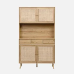 Aparador efeito madeira decorada com 4 portas, 110cm