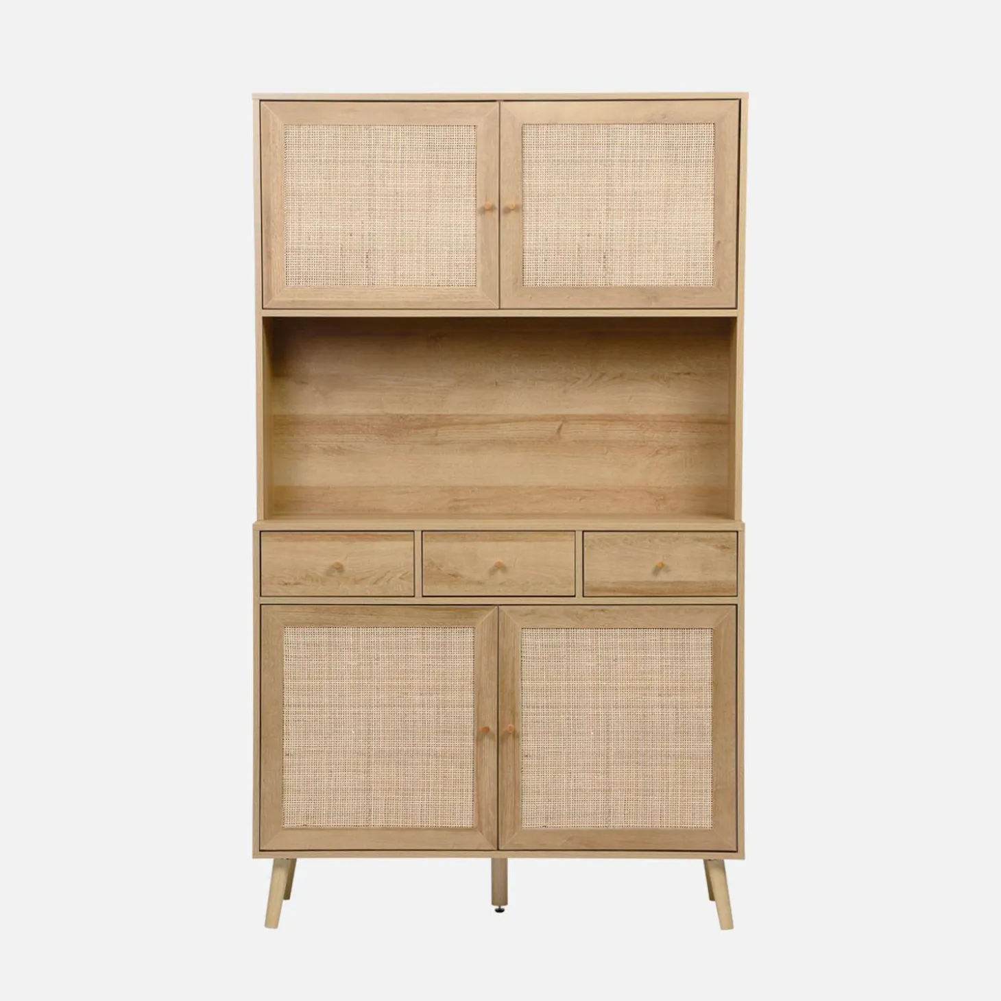 Aparador efeito madeira decorada com 4 portas, 110cm