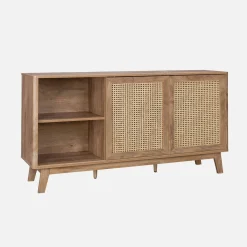 Aparador efeito madeira e cana com 2 portas, 150cm