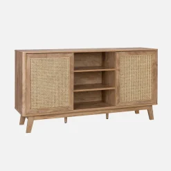 Aparador efeito madeira e cana com 2 portas, 150cm