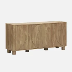 Aparador efeito madeira mel de 4 portas, 155cm