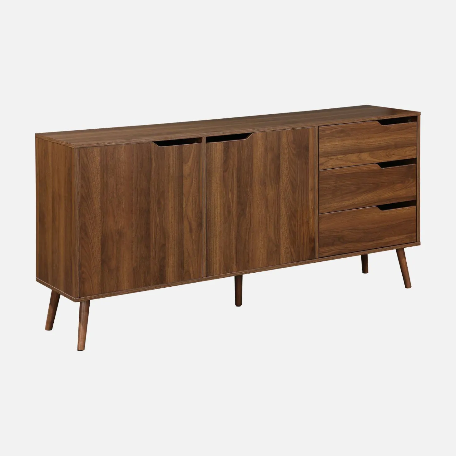 Aparador escandinavo com efeito em madeira de nogueira, 160cm