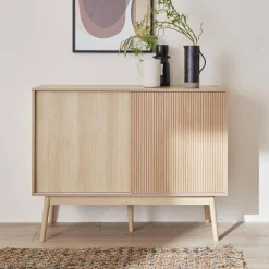 Aparador estilo escandinavo com efeito de madeira de 2 portas, 115cm