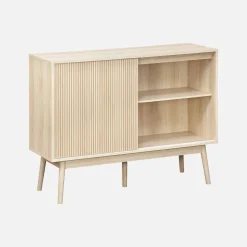 Aparador estilo escandinavo com efeito de madeira de 2 portas, 115cm