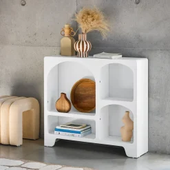 Aparador orgânico con efeito madeira branco, 4 compartimentos