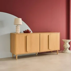 Aparador vintage efeito madeira em 4 portas, 160cm