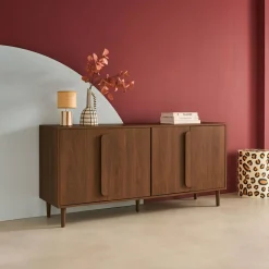 Aparador vintage efeito madeira em 4 portas, 160cm