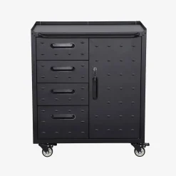 Armário baixo de armazenamento para garagem com 4 gavetas e uma porta