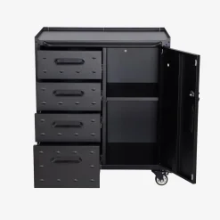 Armário baixo de armazenamento para garagem com 4 gavetas e uma porta