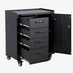 Armário baixo de armazenamento para garagem com 4 gavetas e uma porta