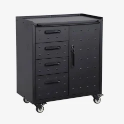 Armário baixo de armazenamento para garagem com 4 gavetas e uma porta