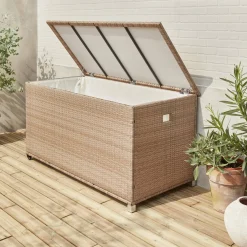 Baú de jardim com armazenamento de resina trançada, 790L, 170x82cm