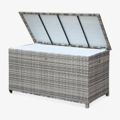 Baú de jardim com armazenamento de resina trançada, 790L, 170x82cm