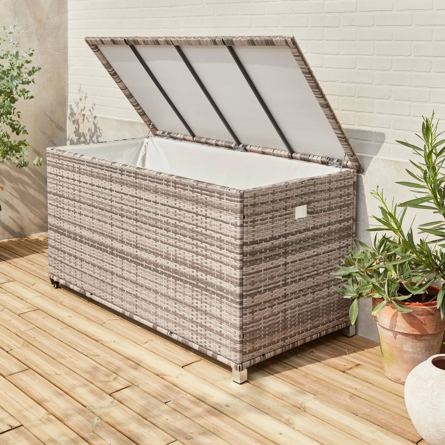 Baú de jardim com armazenamento de resina trançada, 790L, 170x82cm