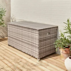 Baú de jardim com armazenamento de resina trançada, 790L, 170x82cm