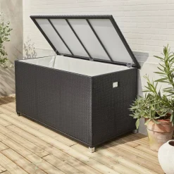Baú de jardim com armazenamento de resina trançada, 790L, 170x82cm