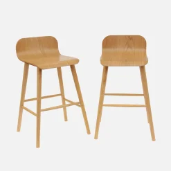 Banco alto de bar escandinava madeira de seringueira 67,5cm, set de 2