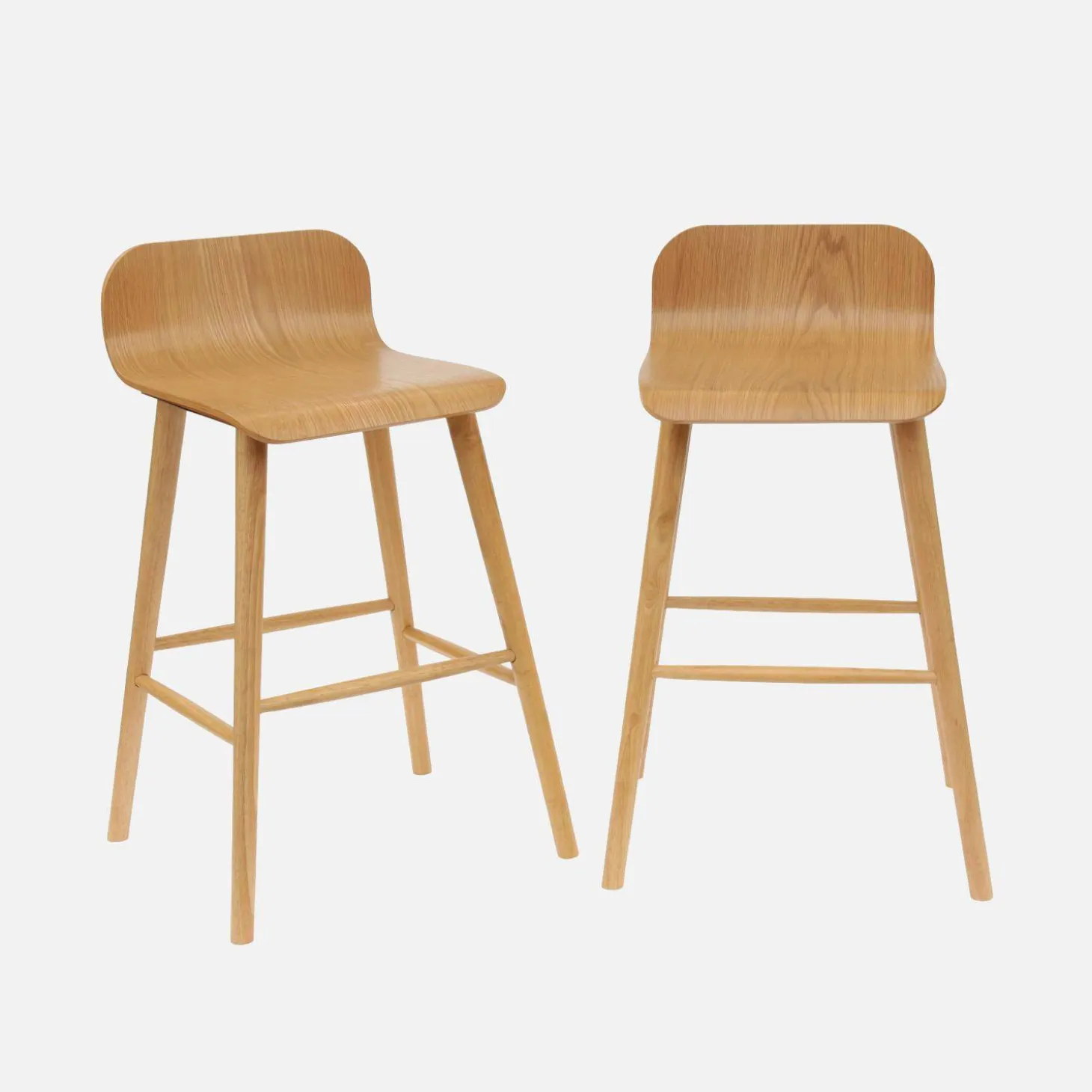 Banco alto de bar escandinava madeira de seringueira 67,5cm, set de 2