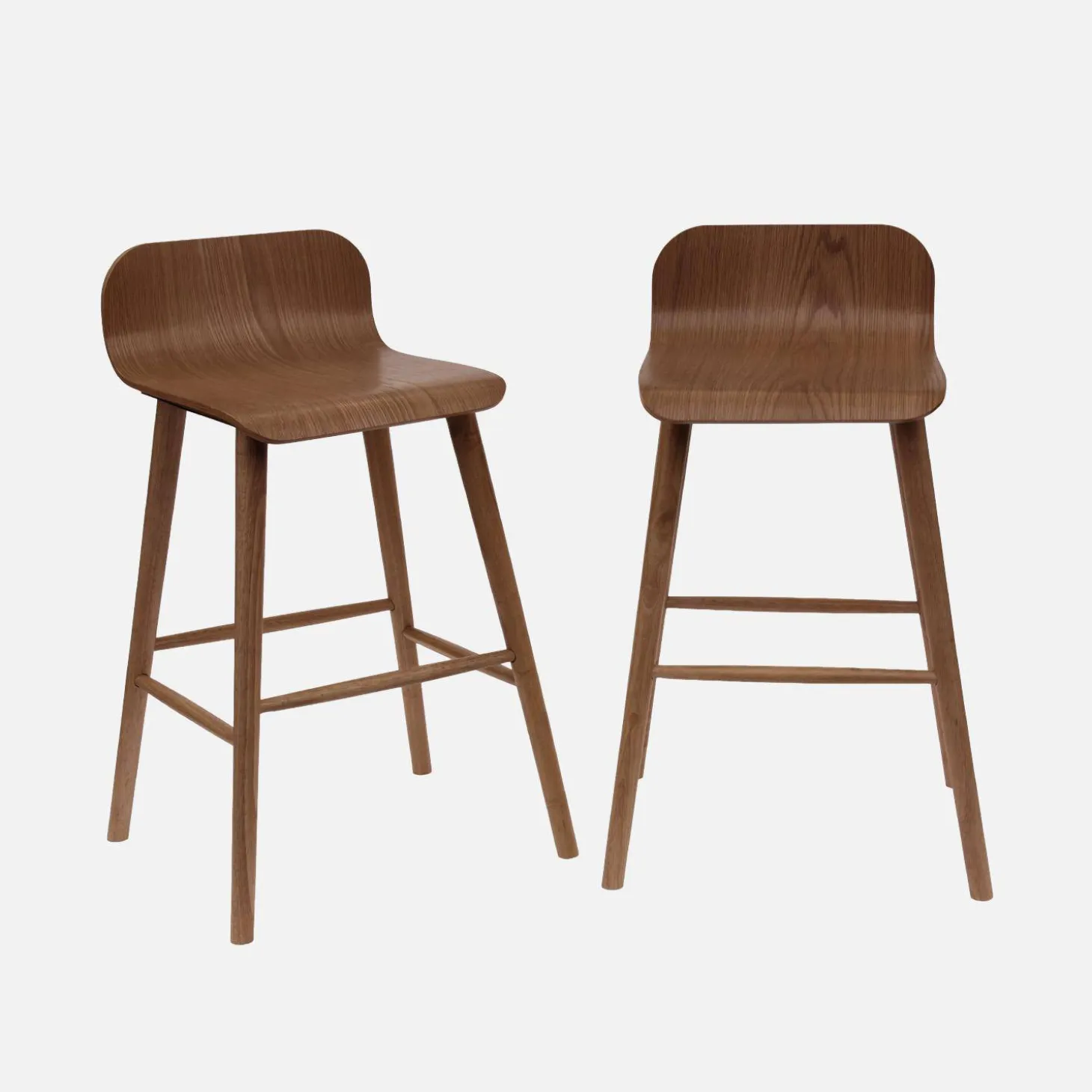 Banco alto de bar escandinava madeira de seringueira 67,5cm, set de 2