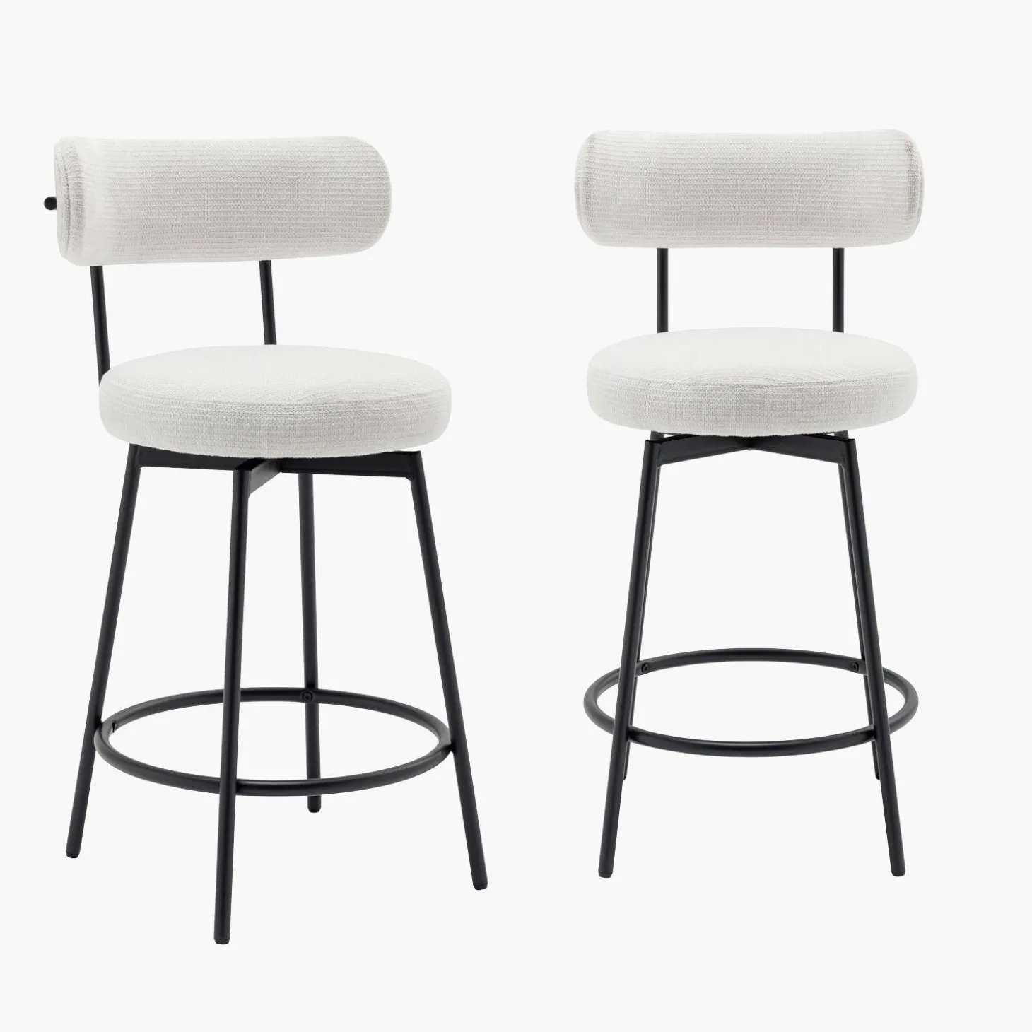Banco alto de cozinha com assento giratório metal e tecido, set de 2