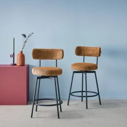 Banco alto de cozinha com assento giratório metal e tecido, set de 2