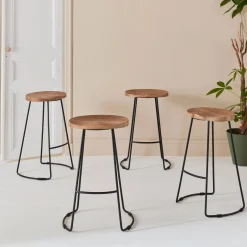 Banco alto de cozinha em madeira, 65cm, set de 4
