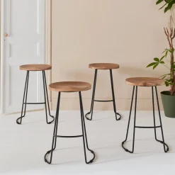 Banco alto de cozinha em madeira, 65cm, set de 4