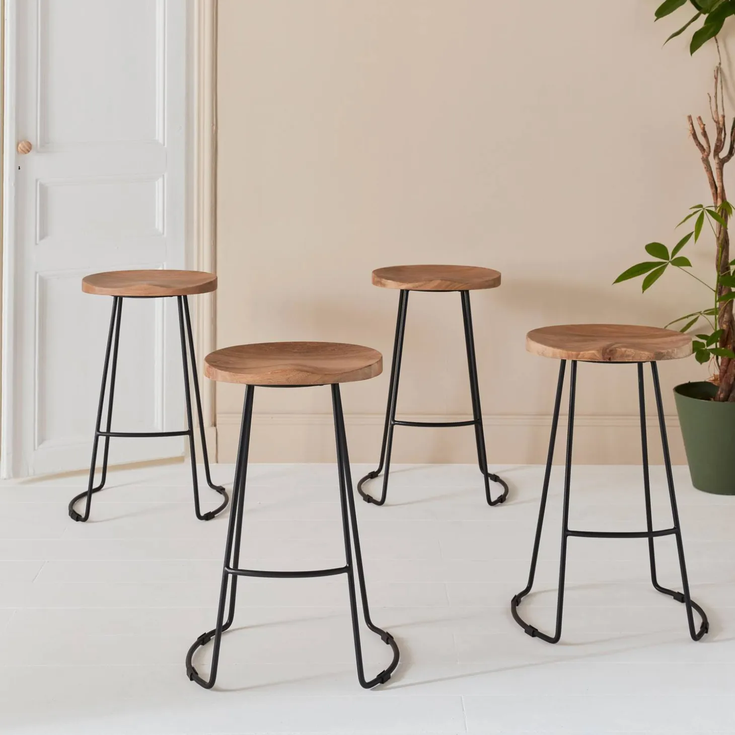 Banco alto de cozinha em madeira, 65cm, set de 4