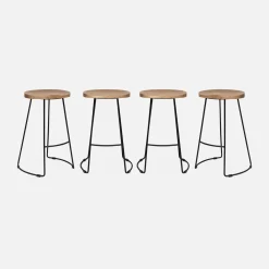 Banco alto de cozinha em madeira, 65cm, set de 4