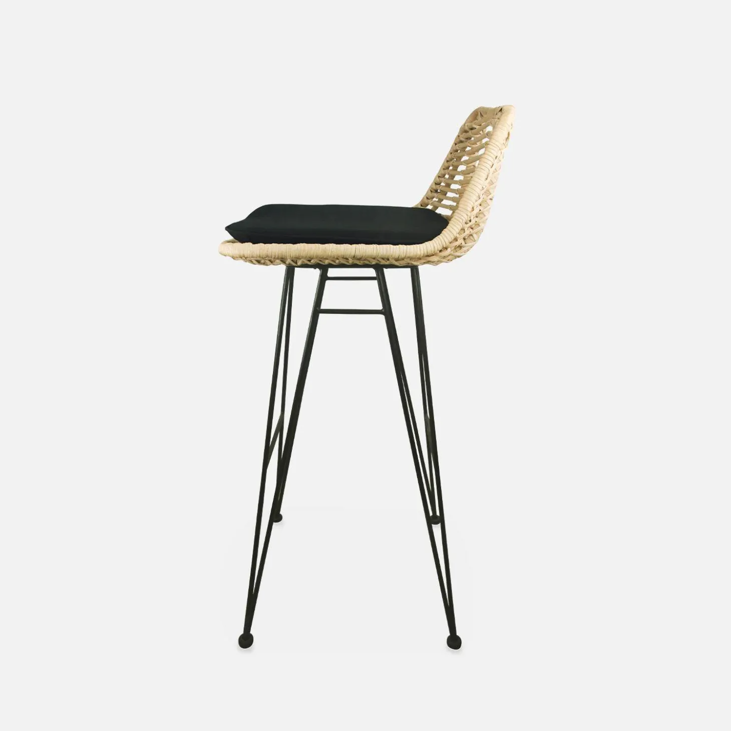 Banco alto de cozinha em metal e rattan, set de 2