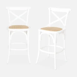 Banco alto de cozinha estilo bistrô em madeira, 65cm, set de 2