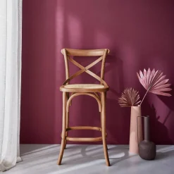 Banco alto de cozinha estilo bistrô em madeira, 65cm