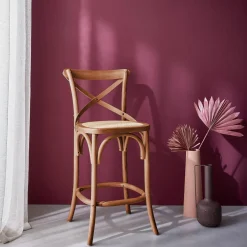 Banco alto de cozinha estilo bistrô em madeira, 65cm