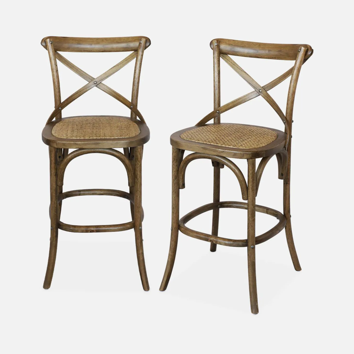 Banco alto de cozinha estilo bistrô em madeira, 65cm, set de 2