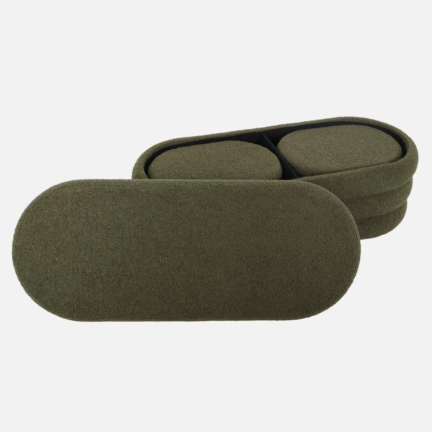 Banco baú com 2 puffes de arrumação boucle