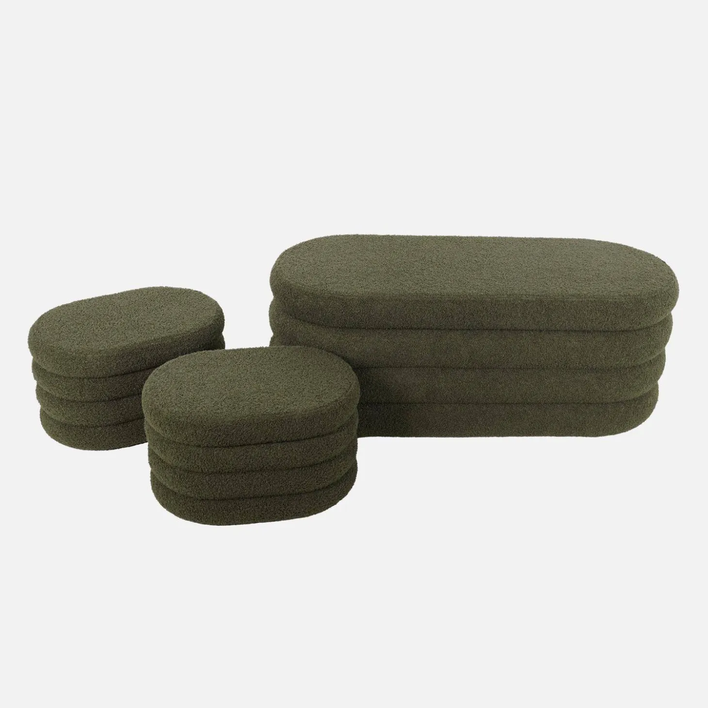 Banco baú com 2 puffes de arrumação boucle