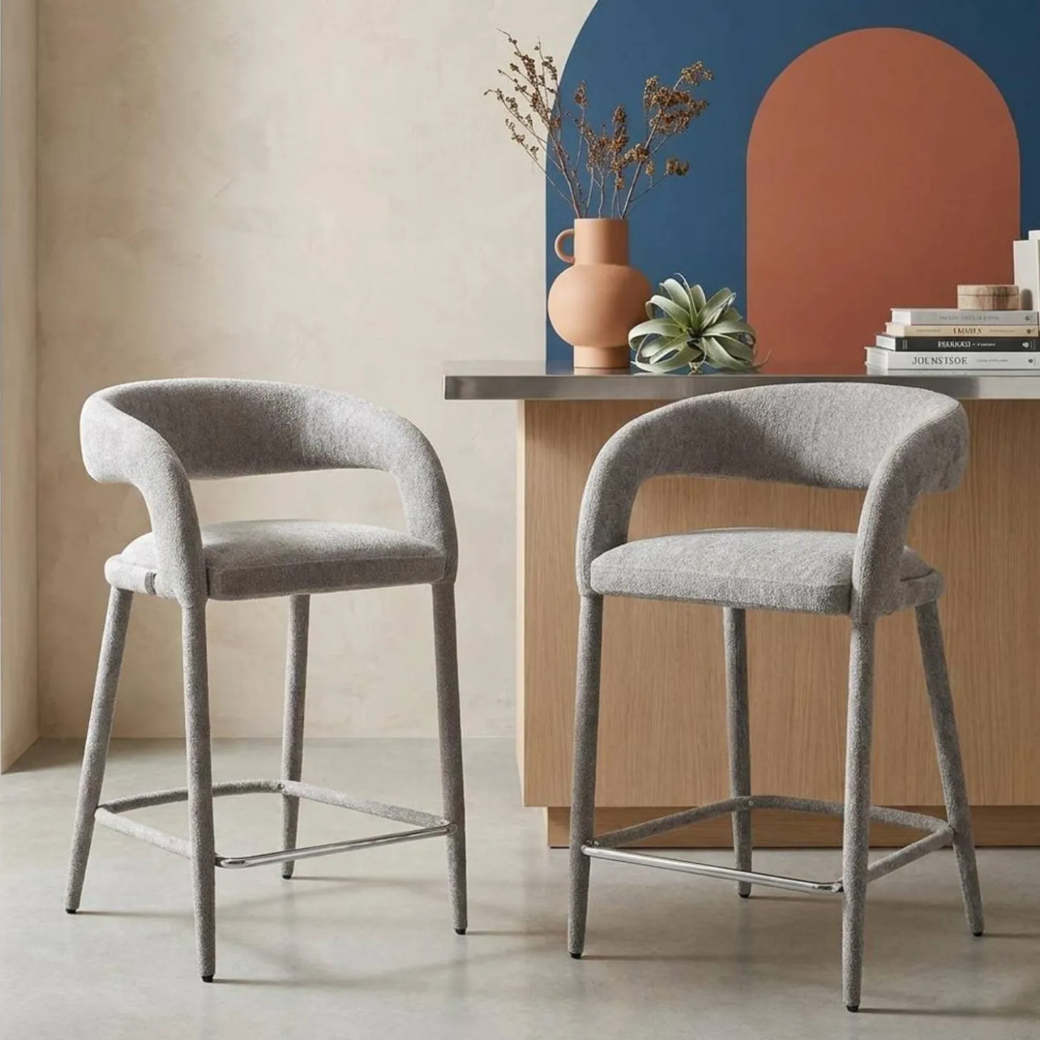 Banco de cozinha contemporâneo revestido em tecido, set de 2