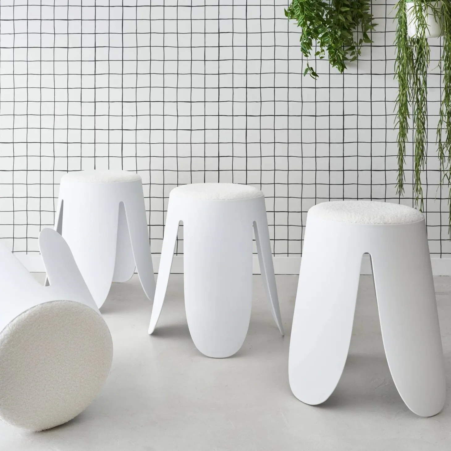 Banco empilhável em tecido bouclé, set de 4