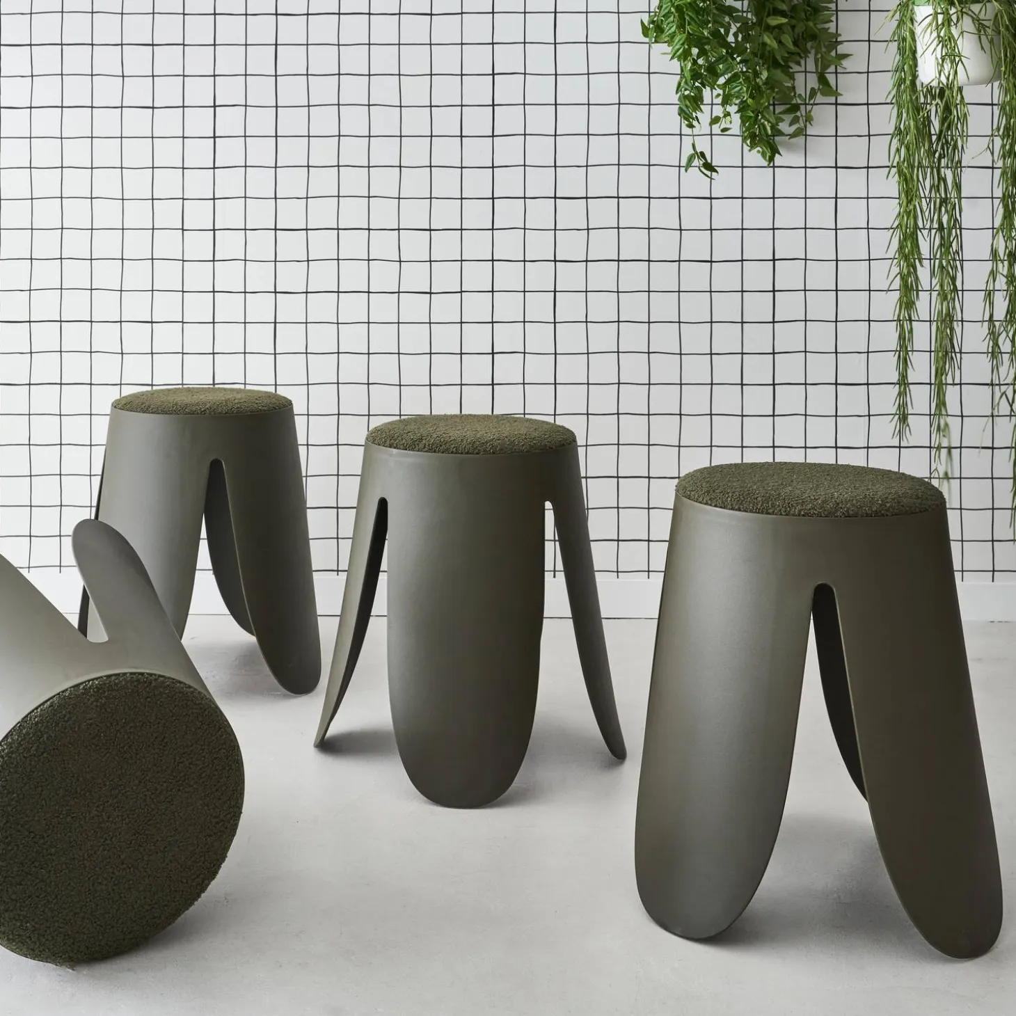 Banco empilhável em tecido bouclé, set de 4